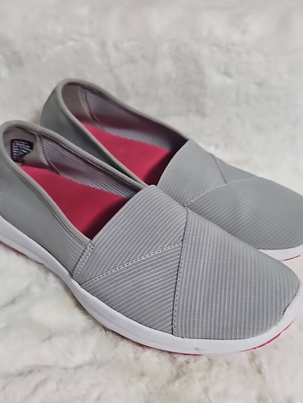 L.L. Bean Women's Slip-On Sneakers in Light Gray with Pink Insole